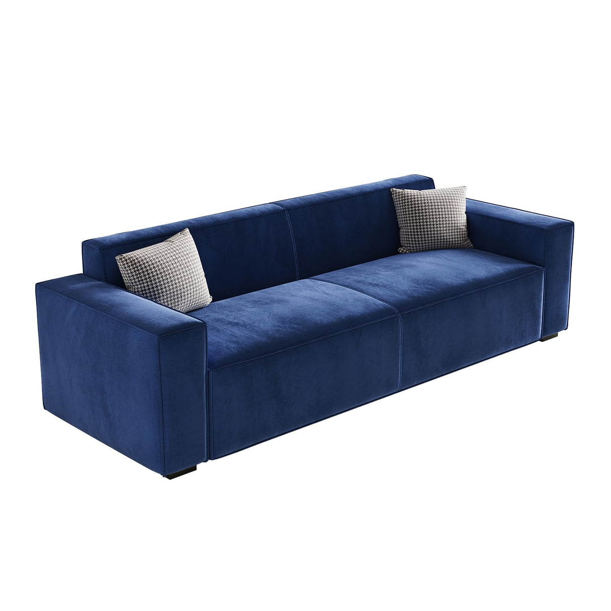 88.6" 3-Seater Modern Minimalist Sofa with Square Armrests, Oversized Seat Velvet Couch and 2 Pillows,