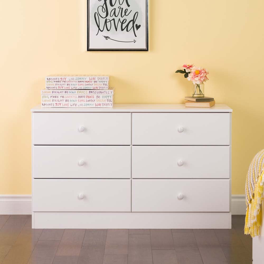 Astrid 6 Drawer Double Dresser For Bedroom,  White
