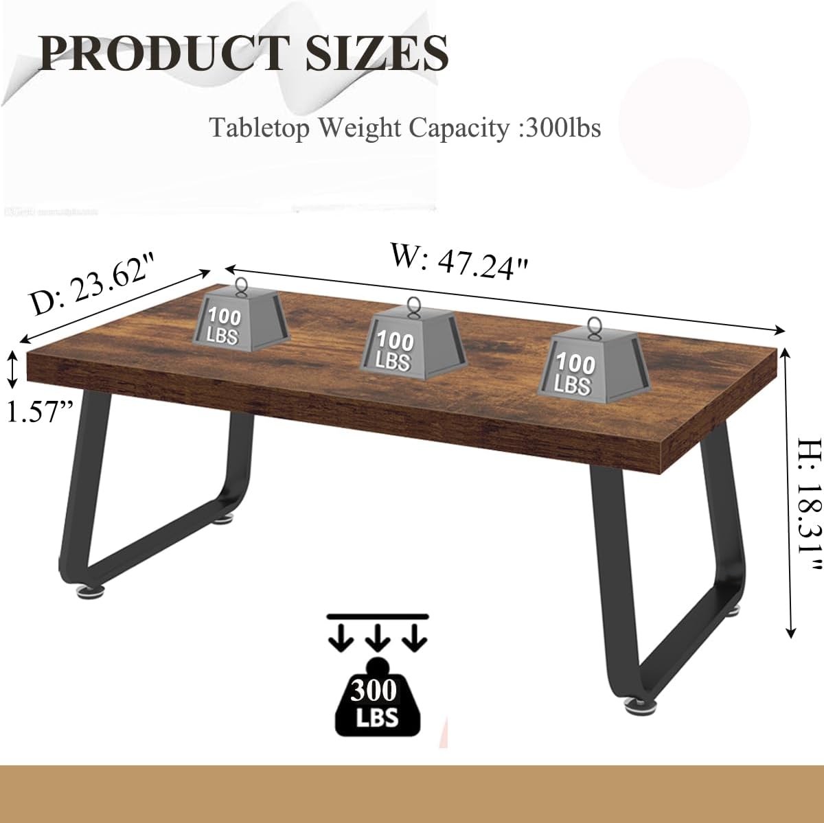 Wooden Coffee Table, Industrial Rectangle Center Table, Modern Minimalist Coffee Table