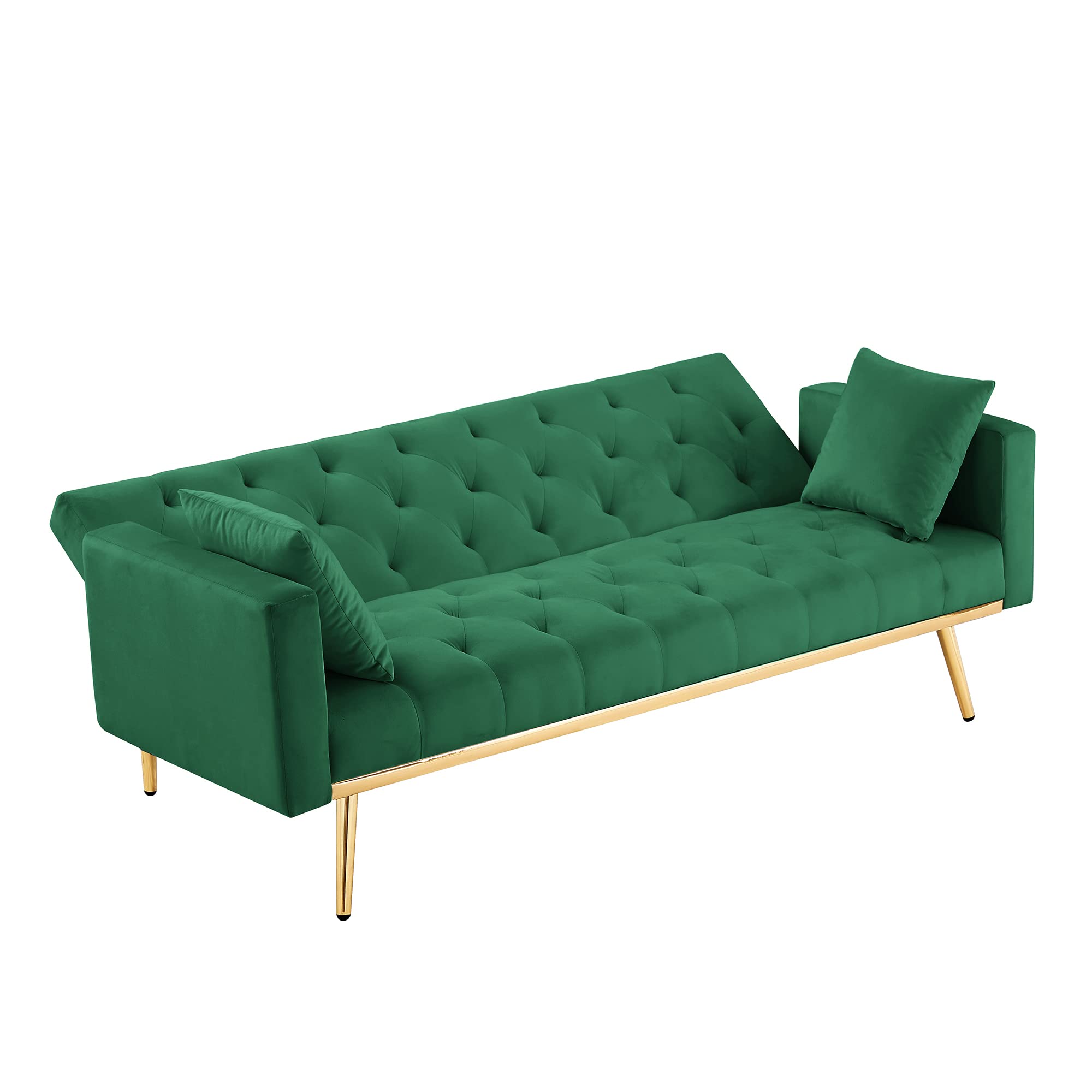 Modern Velvet Convertible Sleeper Sofa Couch with 2 Pillows, Folding Futon Sofa Bed