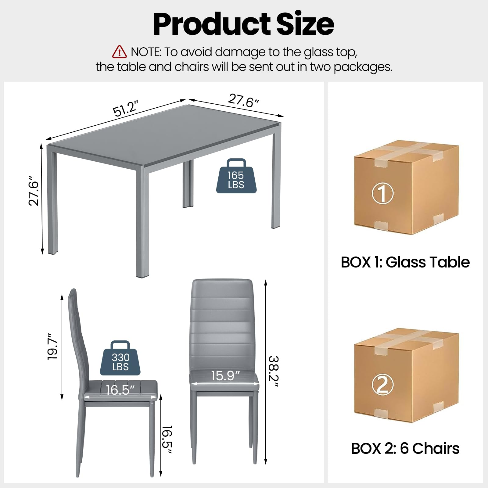 Glass Dining Table Set with 6 Chairs