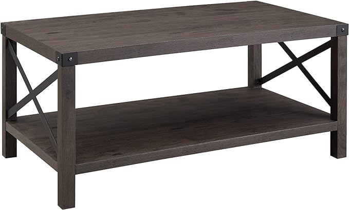 Sedalia Modern Farmhouse Metal X Coffee Table, 40 Inch, White Oak