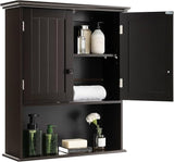 Wall Mounted Bathroom Cabinet, Over The Toilet Storage Cabinet w/Double Doors & Adjustable Shelf,