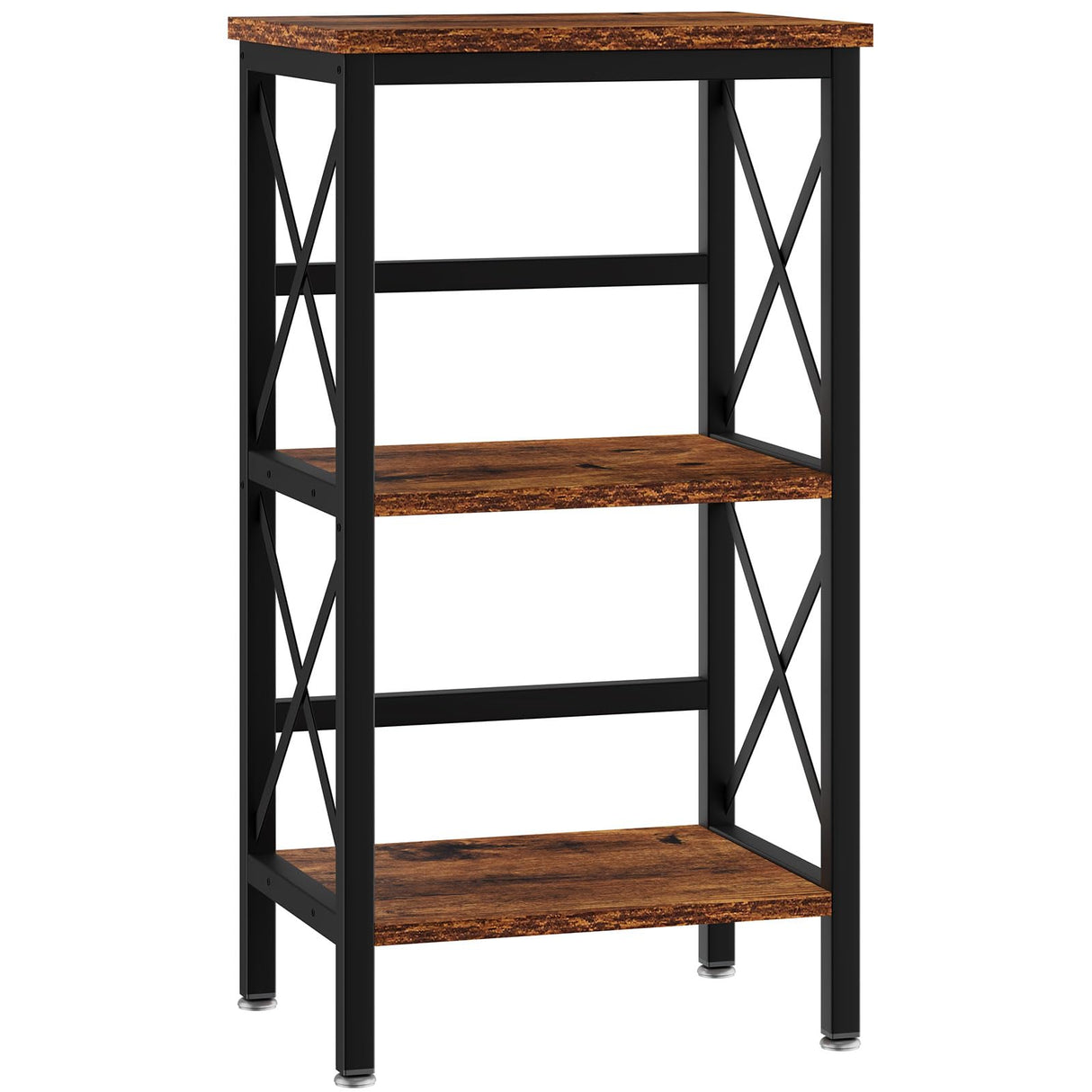 3 Tiers Bookcase, Industrial Metal Bookshelf with Side Fence, Storage Organizer for Living Room, Home Office, Bedroom, Display Racks, Sofa Side Table, Rustic Brown, 29.5*15.75*11.4" UHST008H