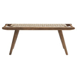 Saoirse 47" Wood Bench-Woven Rope Seating in Walnut Natural