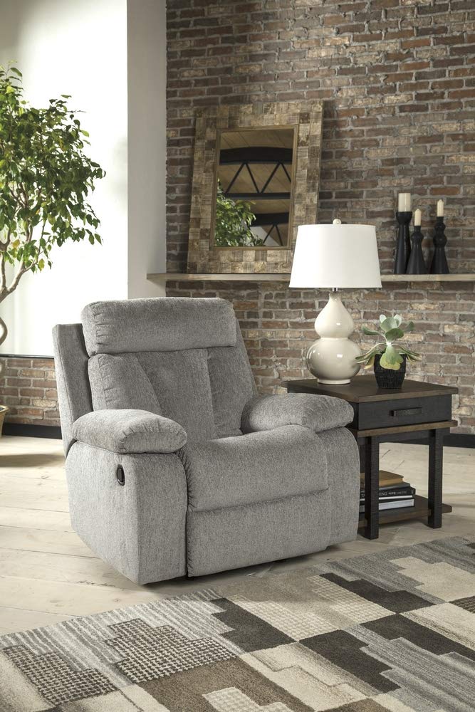 LoungeNest Foggy Gray Rocker Recliner Chair with Pull Tab Recline