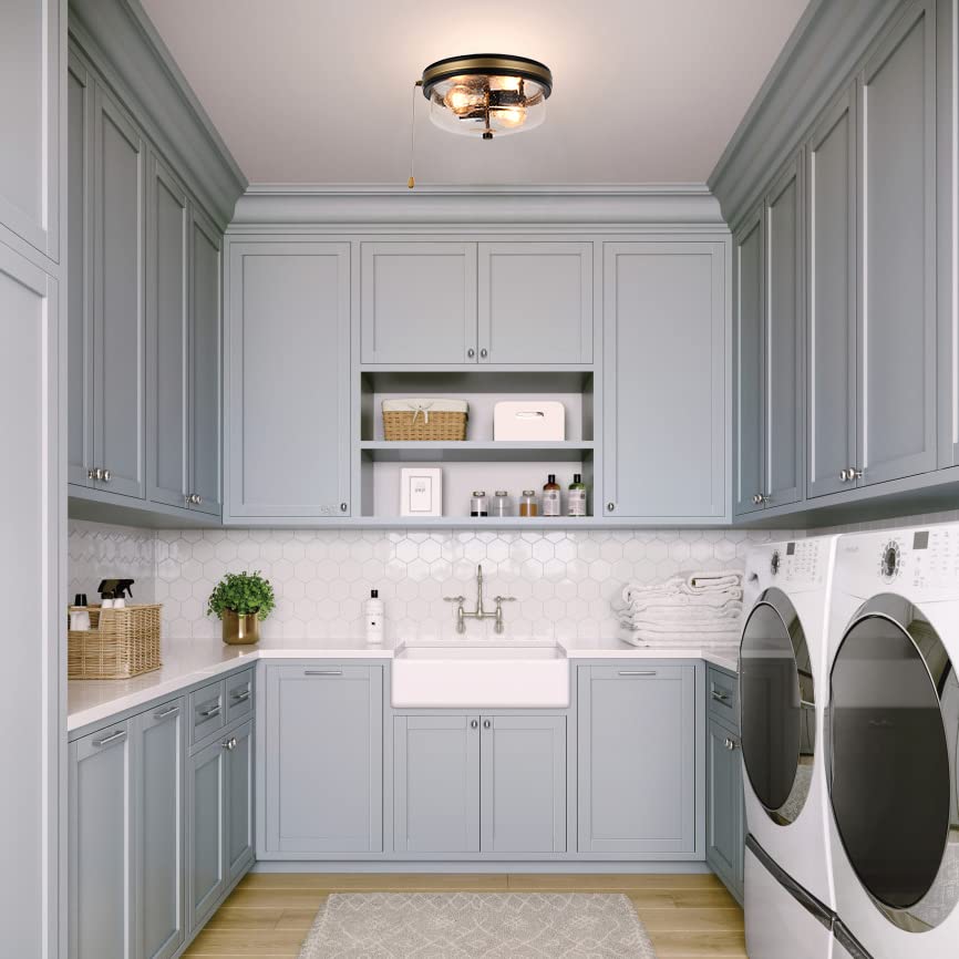 Industrial Farmhouse Flush Mount Ceiling Light with Seeded Glass