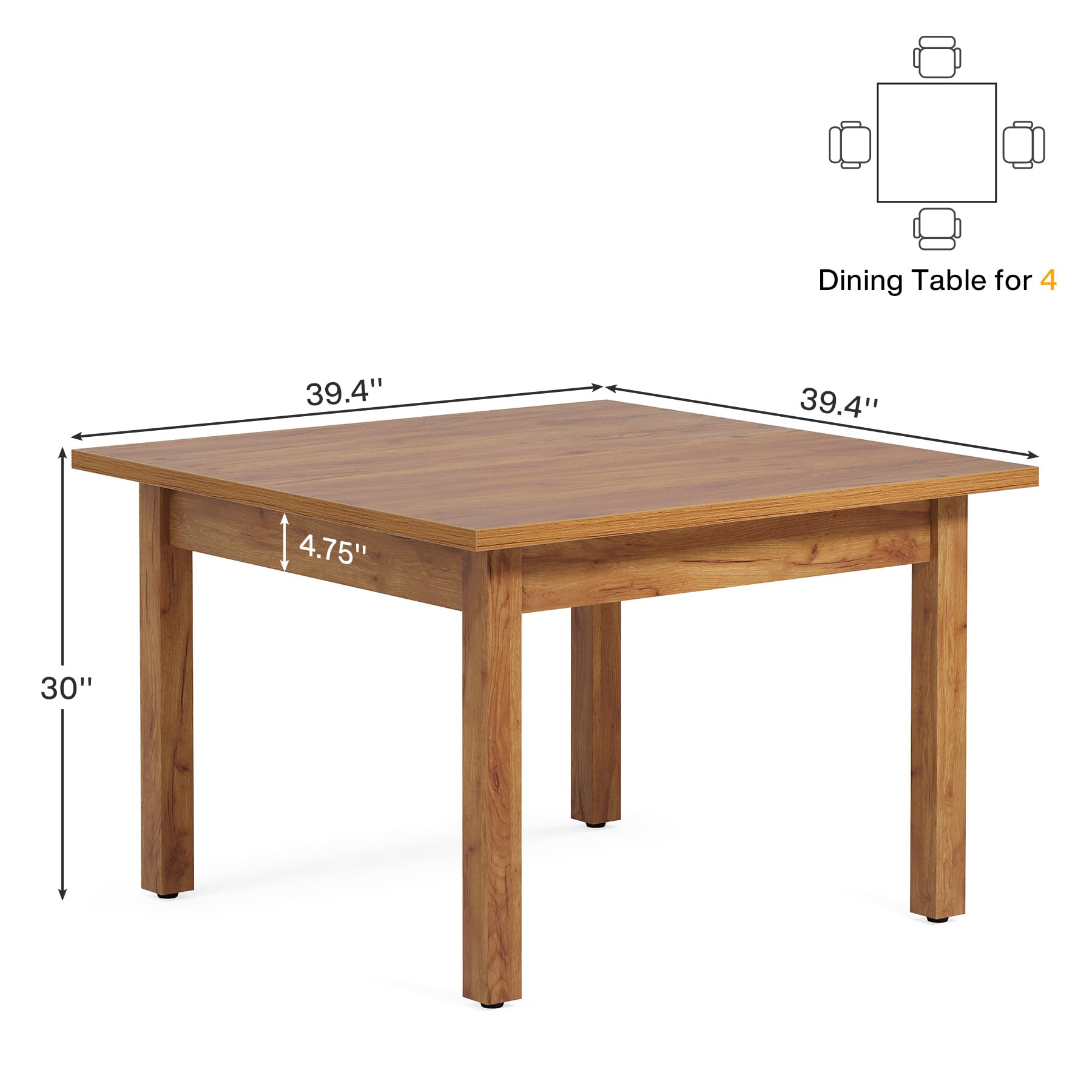 39.4-Inch Square Conference Table for 4 People, Small Wooden Meeting Room Table