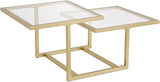 43" Wide Square Coffee Table in Brass, Modern coffee tables for living room,