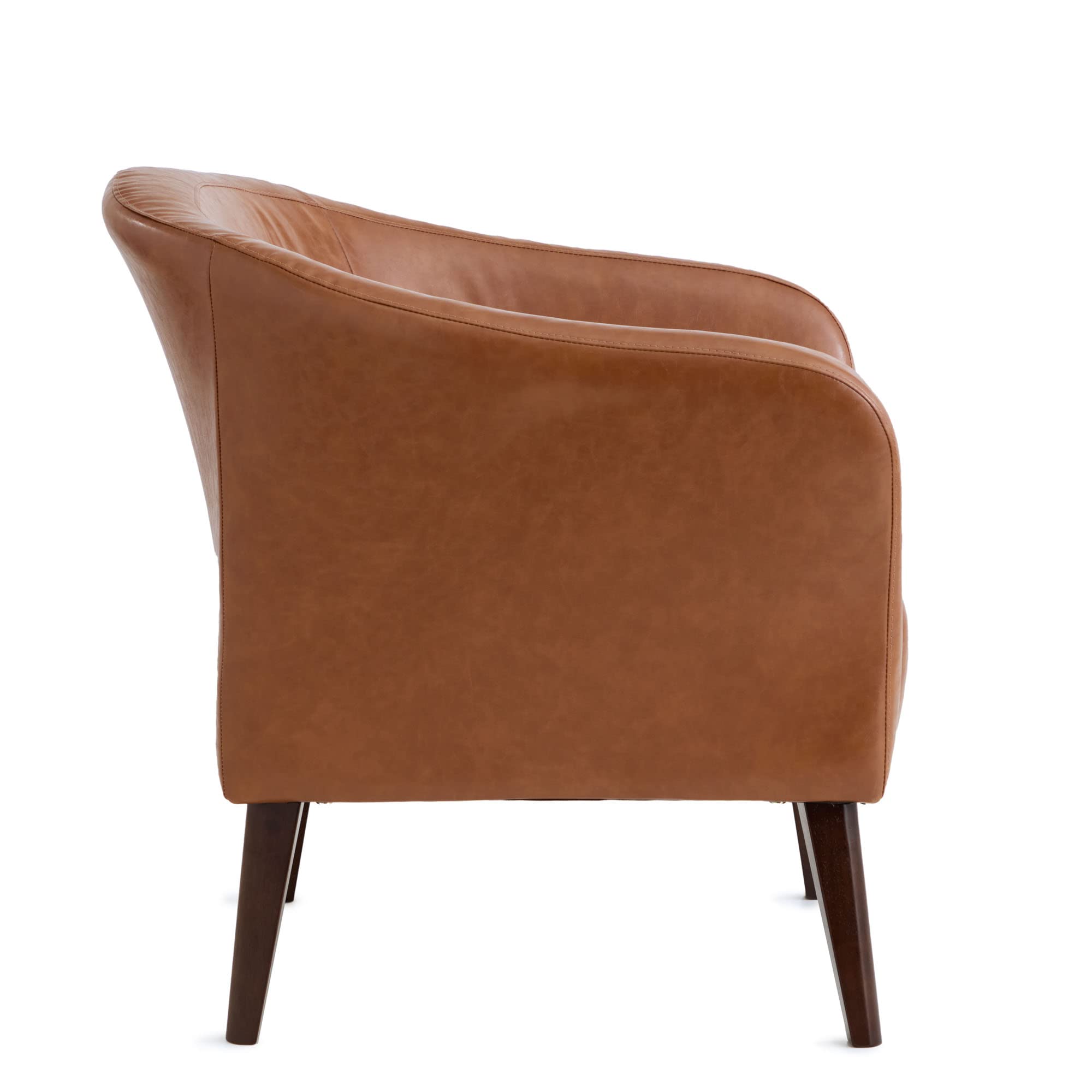 Collins Button Tufted Barrel Wood Legs – Upholstered Tub Chair for Living Room, Camel Faux Leather