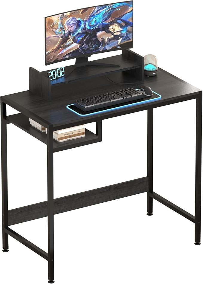 Gaming/Computer Desk - 47” Home Office Small Desk with Monitor Stand, Rustic Writing Desk for 2 Monitors