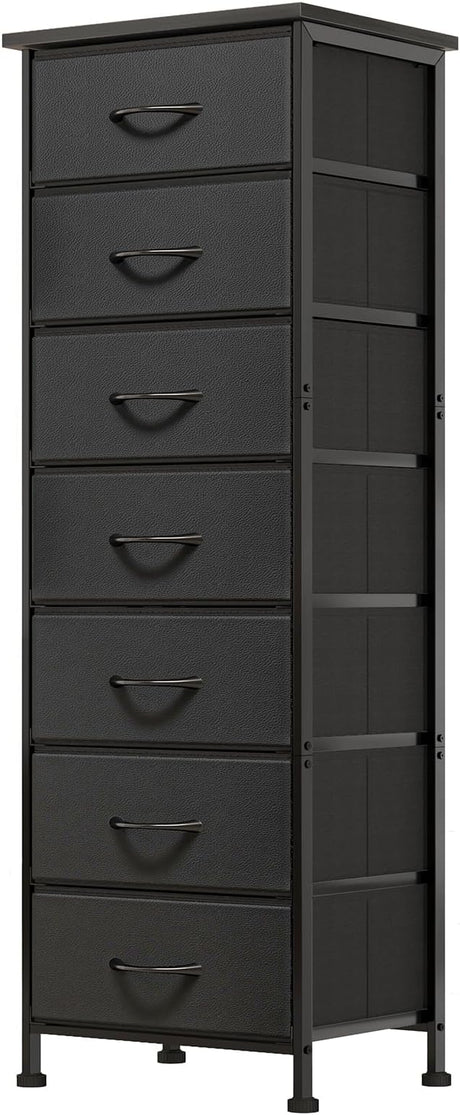 Black Tall Dresser for Bedroom, Storage Dresser Organizer with 7 Fabric Drawers,