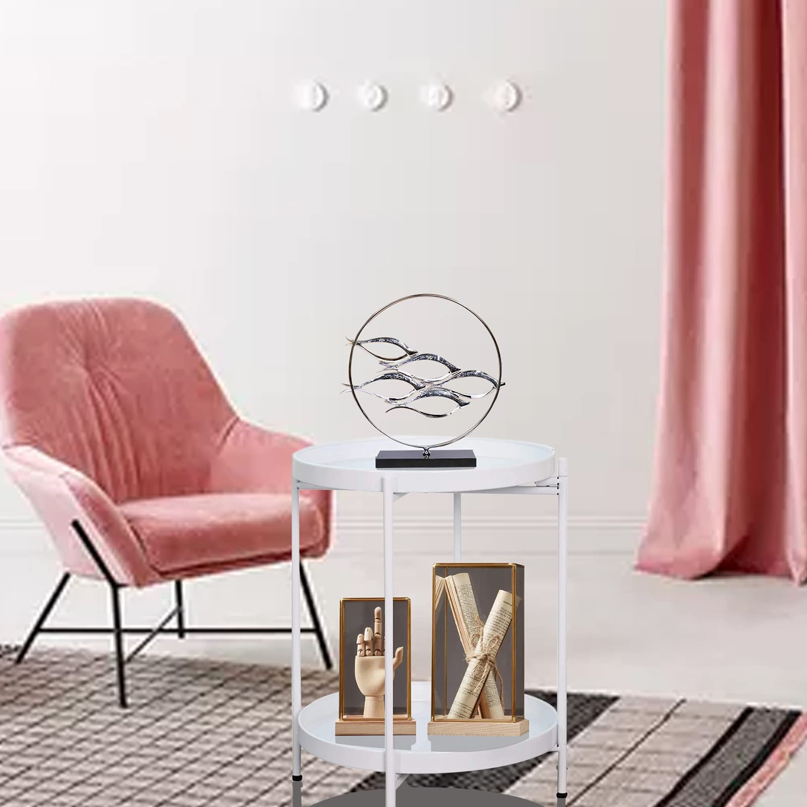 End Table 2-Tier Metal Round Accent Anti-Rust Waterproof Simplistic Sofa Side Table