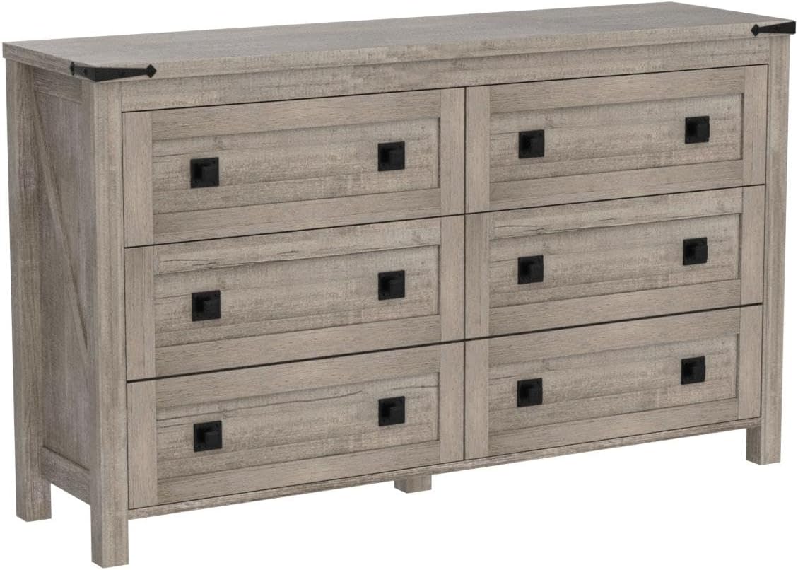 Farmhouse 6 Drawers Dresser for Bedroom, Wood Rustic Wide Chest of Drawers