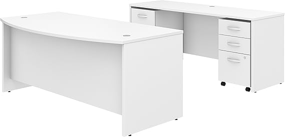 Studio C Bow Front Desk and Credenza with Mobile File Cabinets, 72W x 36D