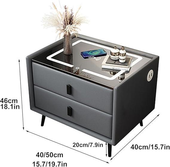 Nightstand with Drawer, Smart Nightstand, Nightstand with Charging Station, Modern