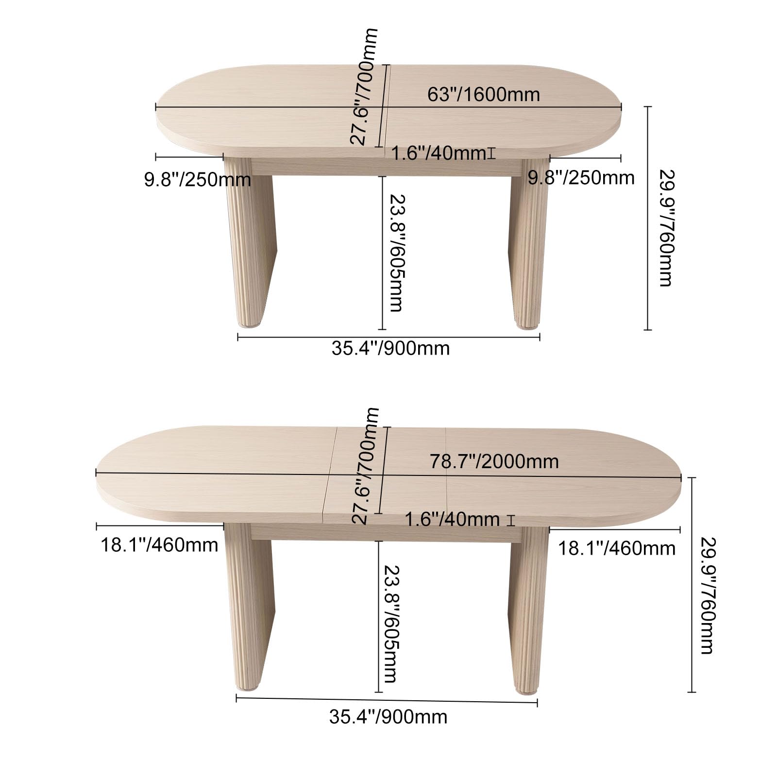 63"-79" Extendable Dining Table for 4 6 Person