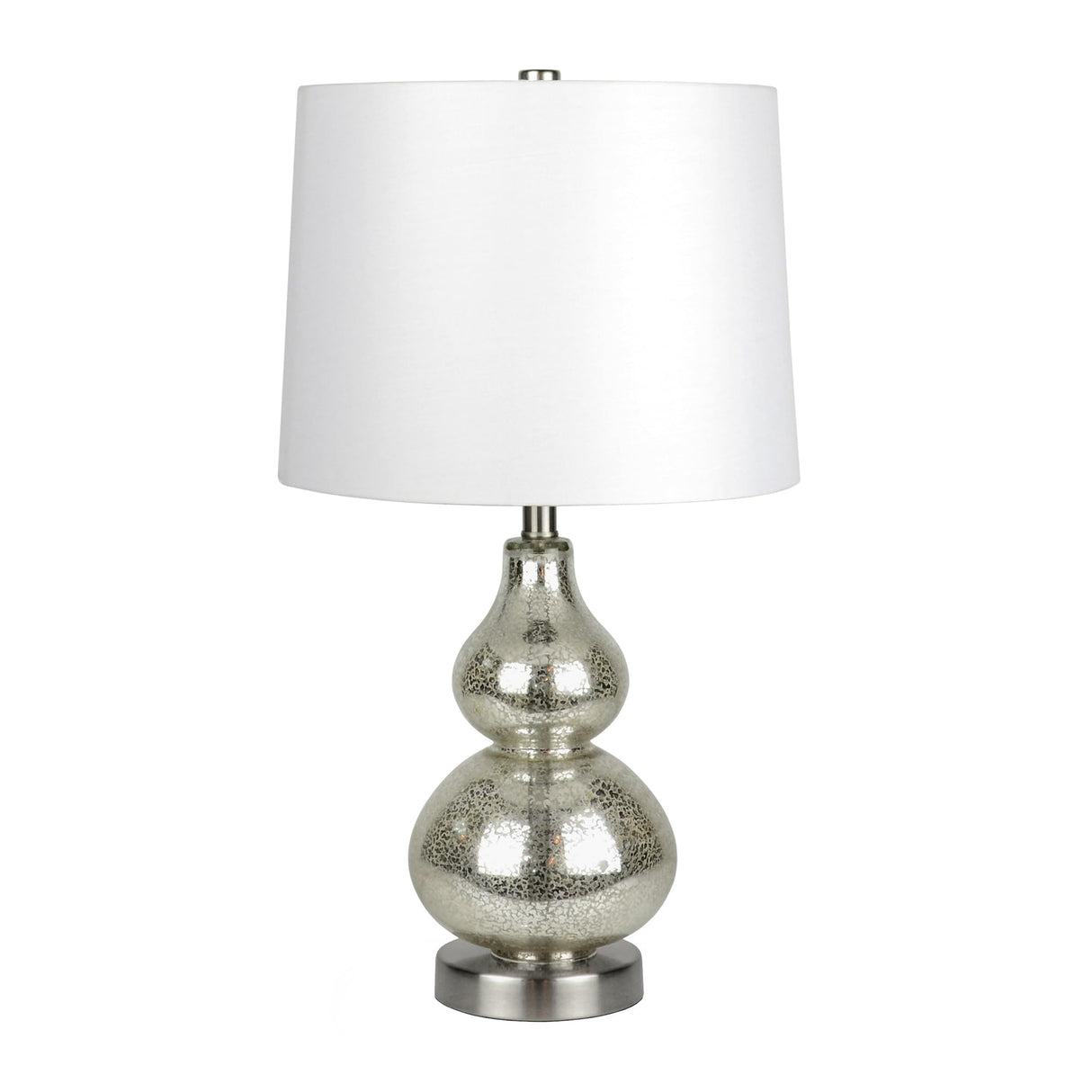 Katrina 21.25" Tall Petite Table Lamp with Fabric Shade in Mercury Glass/Satin Nickel/White