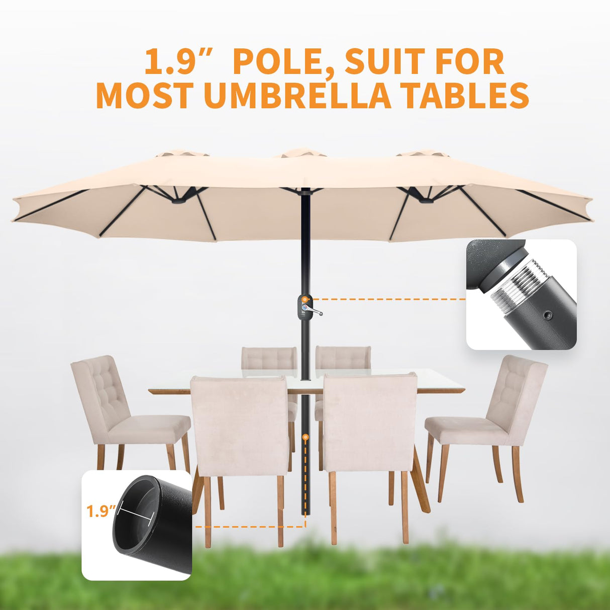 15ft Large Patio Umbrella, Outdoor Double-Sided Market Umbrella with Crank Handle,