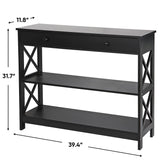 Wood Console Table 3 Tier Sofa Table with Drawer and Storage Shelves Narrow Entryway