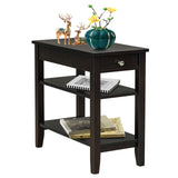 End Table with Drawer, Narrow Side Table with 2-Tier Open Storage Shelves