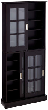 Windowpane Media/Storage Cabinet - Tempered Glass Pane Sliding Doors