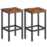 Bar Stools, Set of 2 Bar Chairs with Footrest, Black Steel Frame, Adjustable Feet