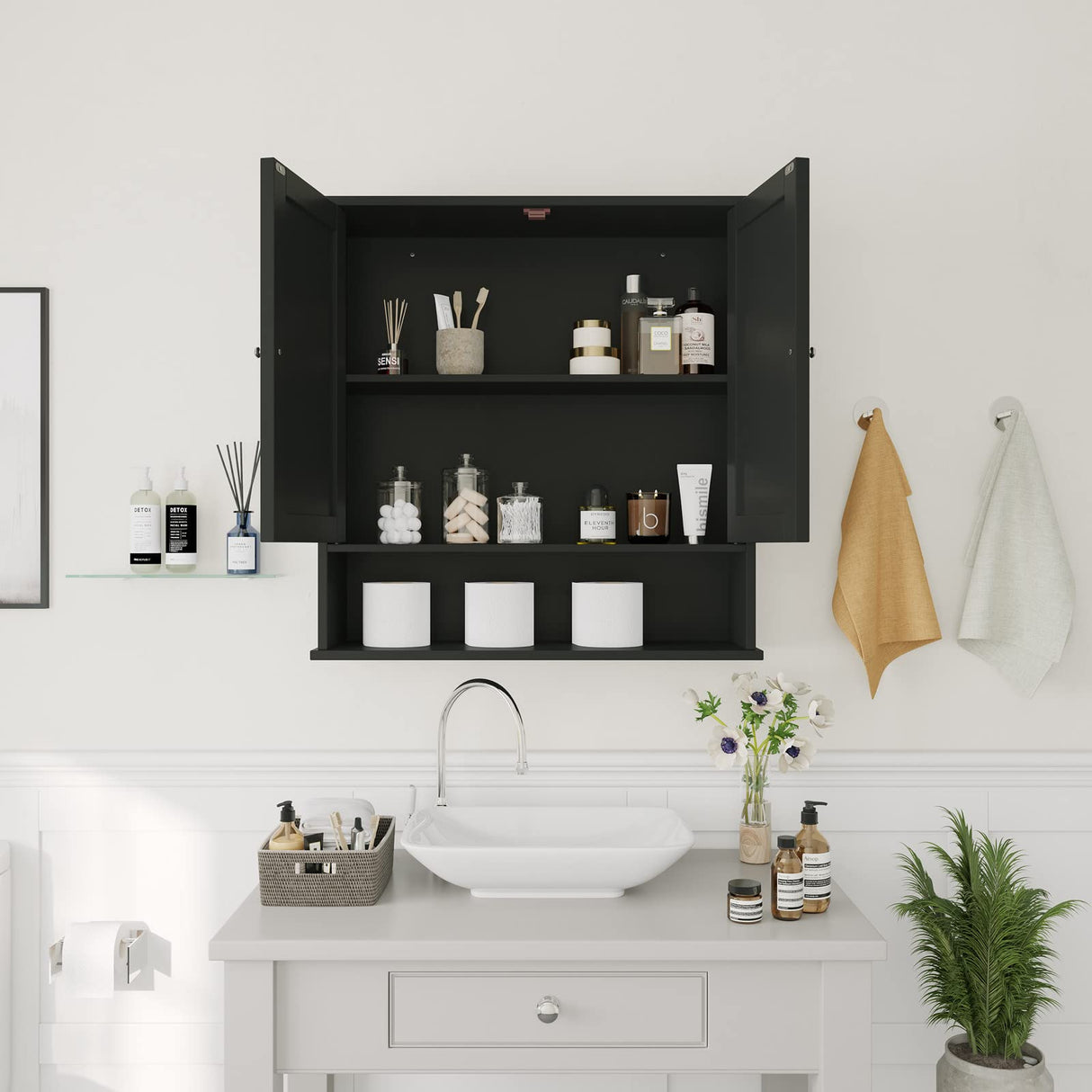 Two Door Wall Cabinet, Wooden Medicine Cabinet, Wall Mounted Bathroom Storage Cabinet