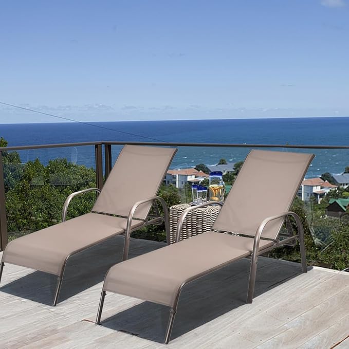 2 Pack Patio Lounge Chair, Outdoor Chaise Lounge with 5 Adjustable Backrest