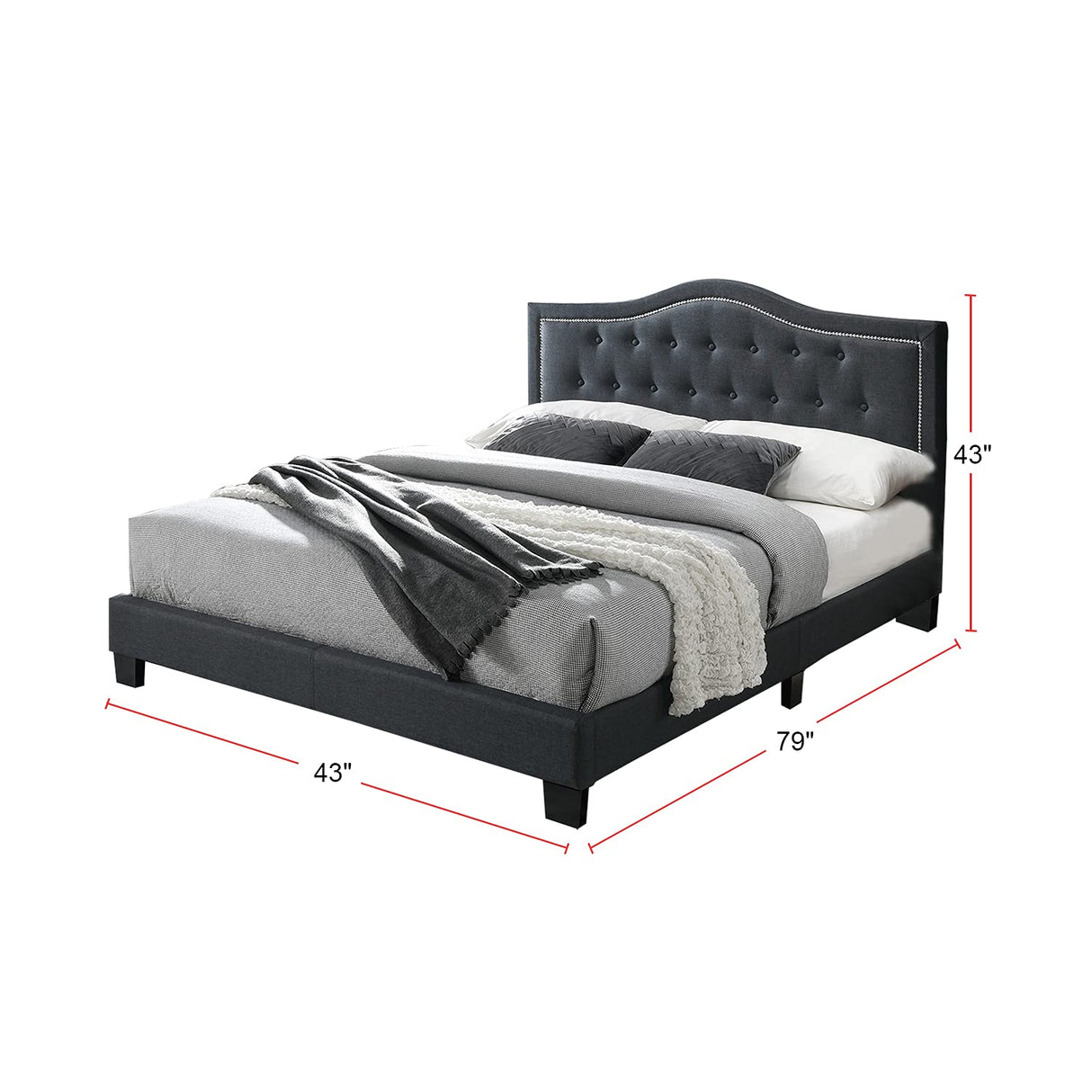 Twin Fabric Upholstered Bed, Charcoal