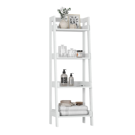 4-Tier Ladder Shelf, Bathroom Shelf Freestanding, 4-Shelf Spacesaver Open Wood