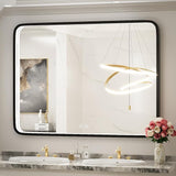 36x24 Inch LED Bathroom Mirror with Lights, Black Metal Frame Mirror