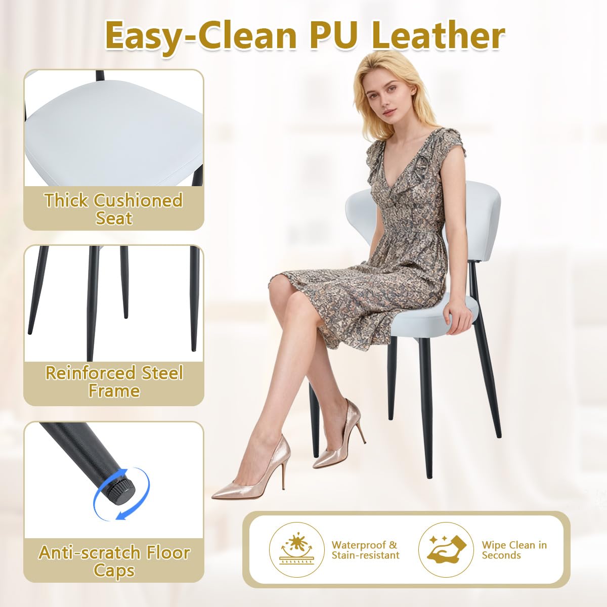 39" Round Glass Dining Table Set for 4 - Modern 5-Piece Kitchen Set