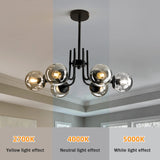 hesoge 6-Lights Glass Globe Sputnik Chandeliers Modern Metal Ceiling Light Fixture Black Semi Flush Mount Chandelier for Living Room Dining Room Bedroom Farmhouse Kitchen.