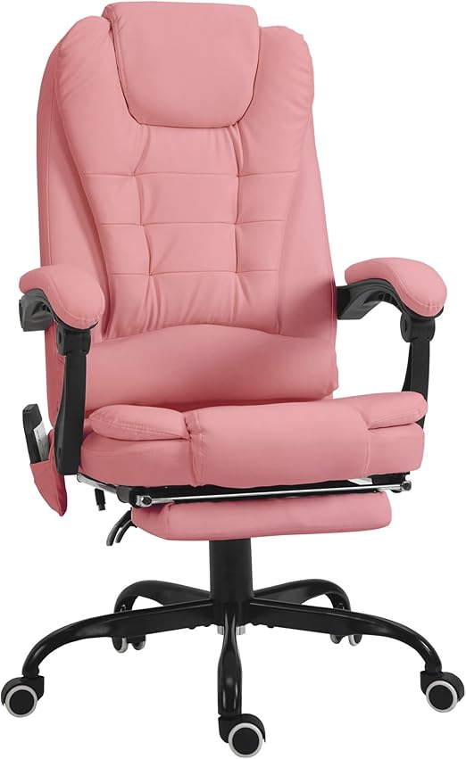 Massage Computer Chair with Padded seat and Adjustable Height - Black PU Leather