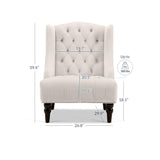 BELLEZE Modern Wingback Accent Chair, Tufted Velvet Living Room High Back Chair with Thick Padded Cushioned Seats & Wood Legs, Victorian Chesterfield Style - Hyde (Cream)