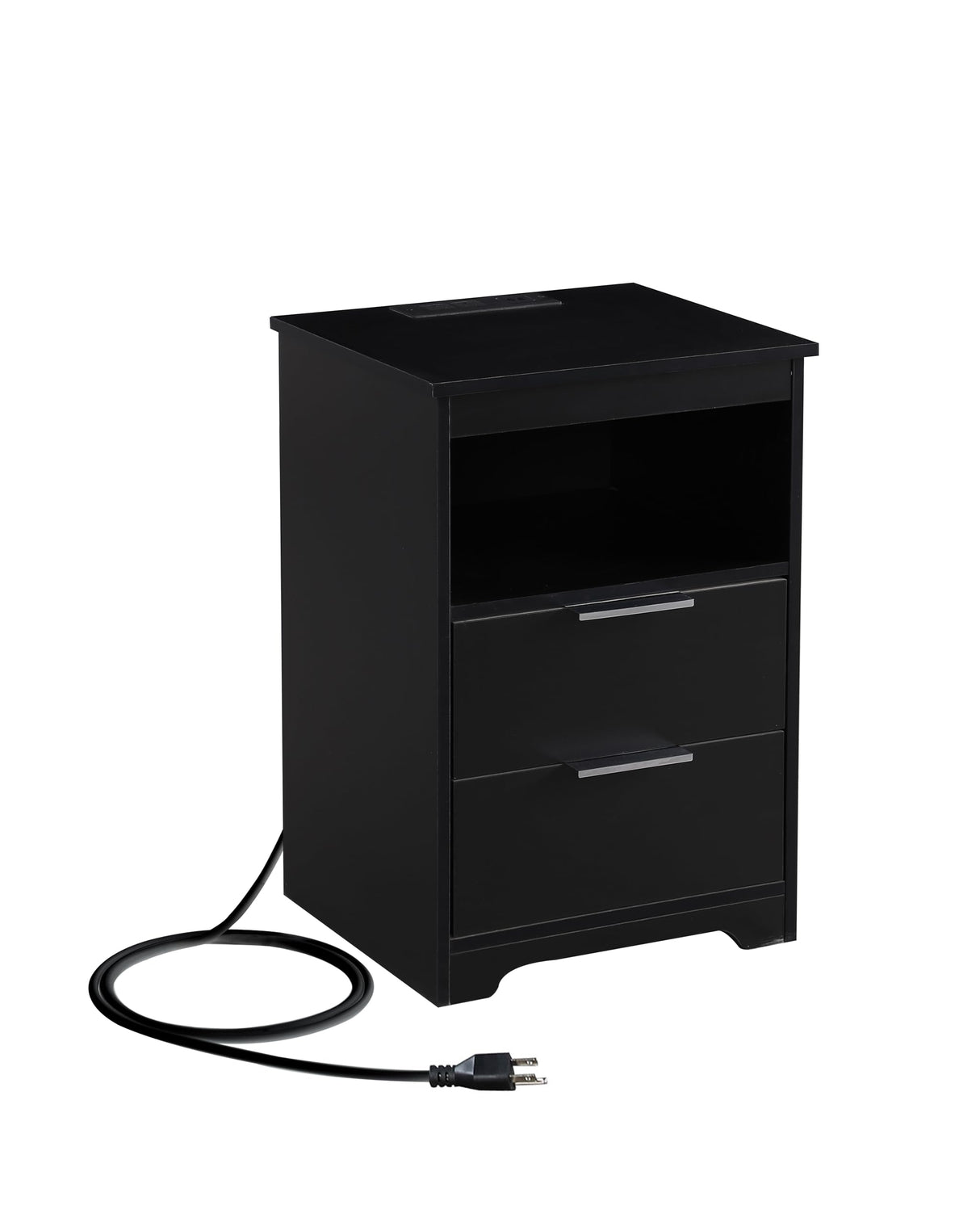 Kavonty Nightstand with Charging Station,End Table with 2 Drawers,Wooden End Table with Drawer and Opening Shelf,Side Table for Bedroom, Black