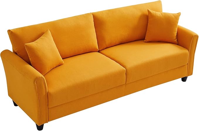 85 Inches Mid-Century Modern Couch 3 Seater Sofa with 2 Throw Pillows,