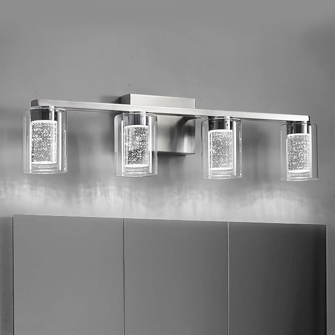 Brushed Nickel Vanity Lights, 3-Light Bathroom Light Fixtures, Crystal LED Bathroom
