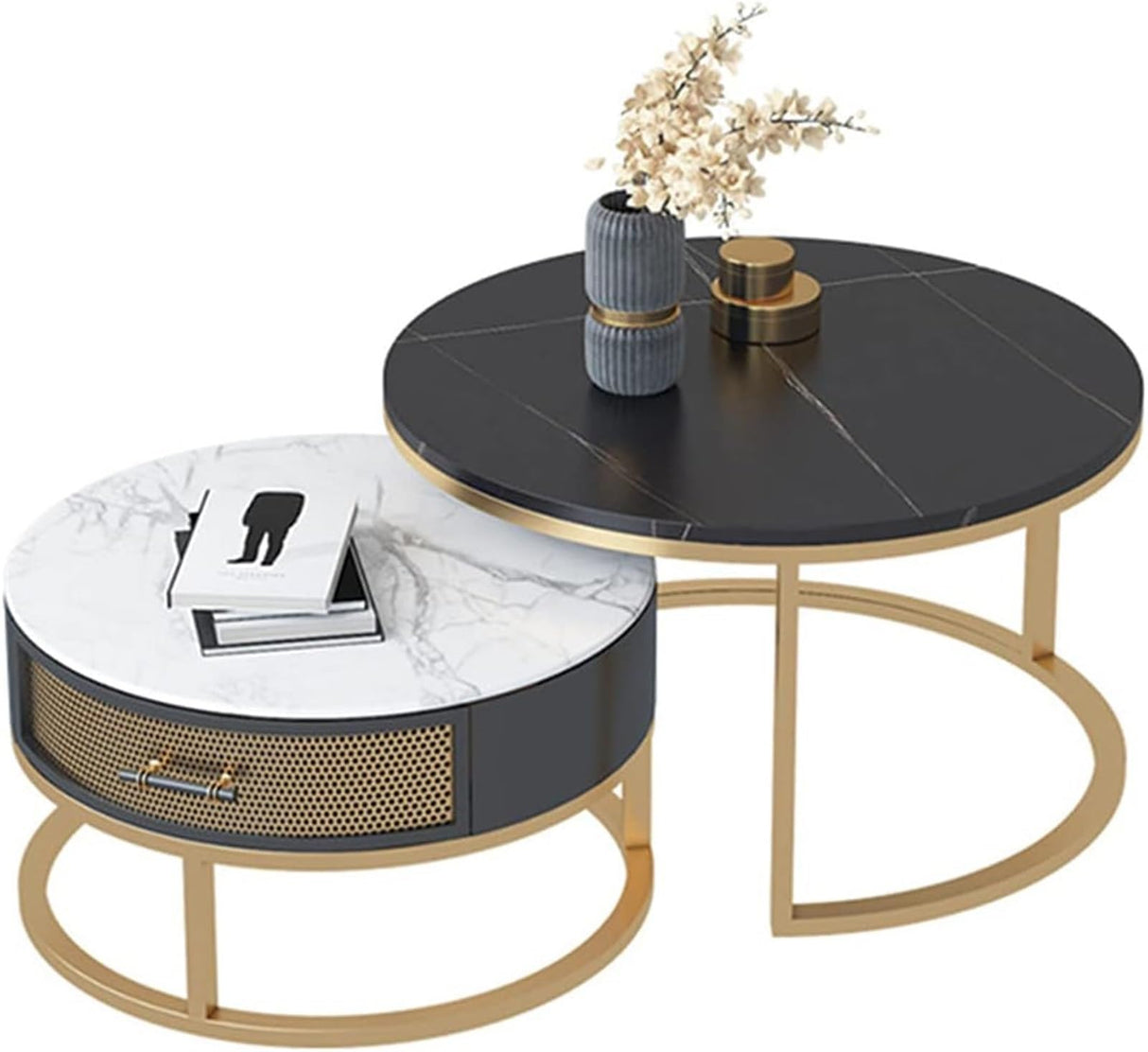 Modern Nesting Coffee Table Set of 2,Round Nesting Coffee Table