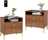 Nightstands Set of 2 with Wireless Charging Function Wooden Night Stands 2 Sets