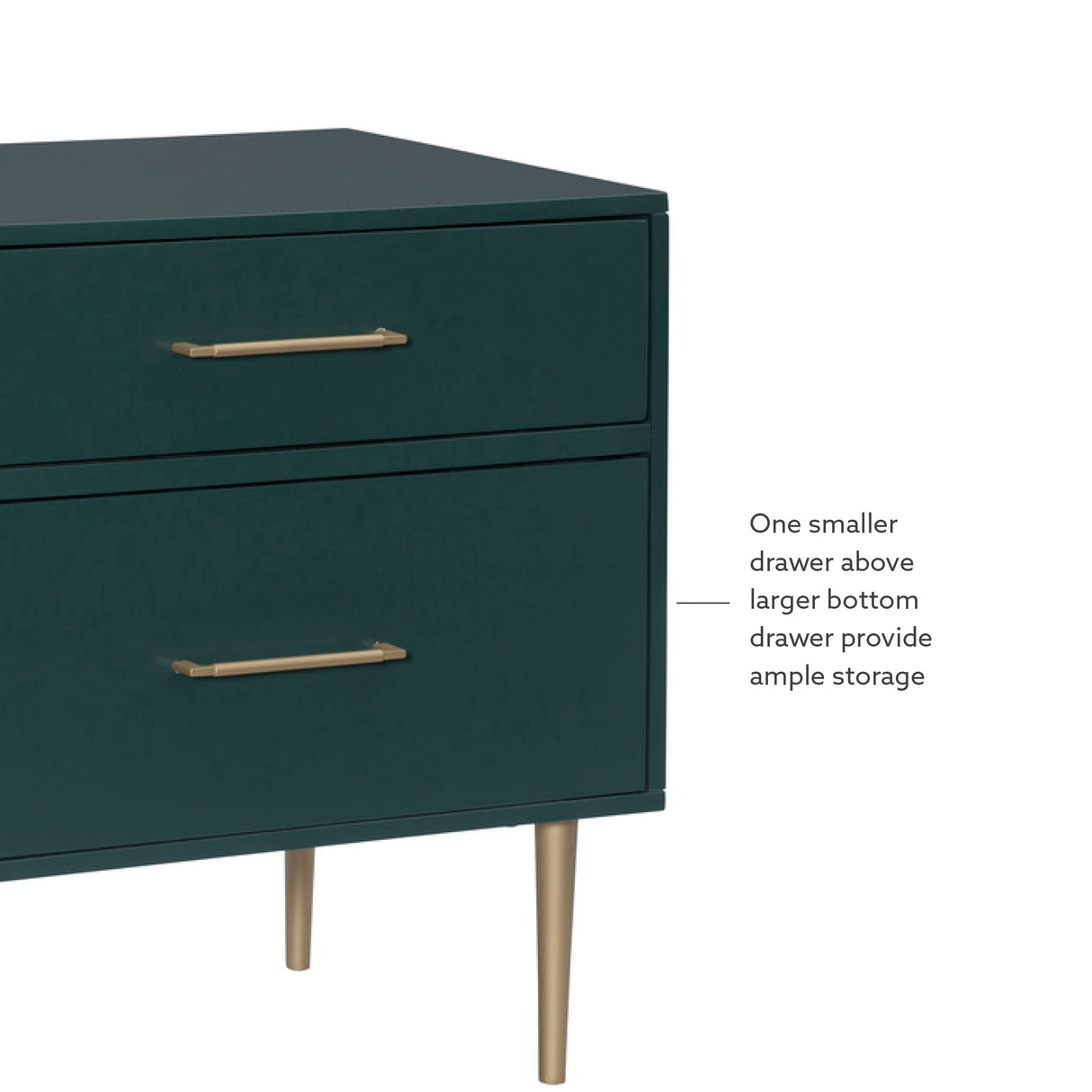 Linon Modern Dark Green Gold Hardware Lennon Two Drawer Nightstand