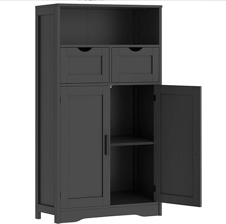 Storage Cabinet, Bathroom Cabinet with 2 Drawers & 2 Adjustable Shelves, Cupboard