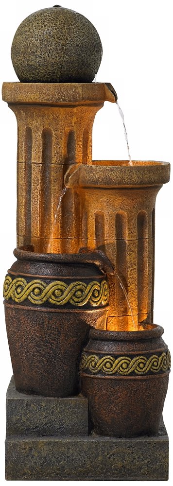 Rustic Outdoor Floor Water Fountain 50" High with LED Light Cascading for Garden