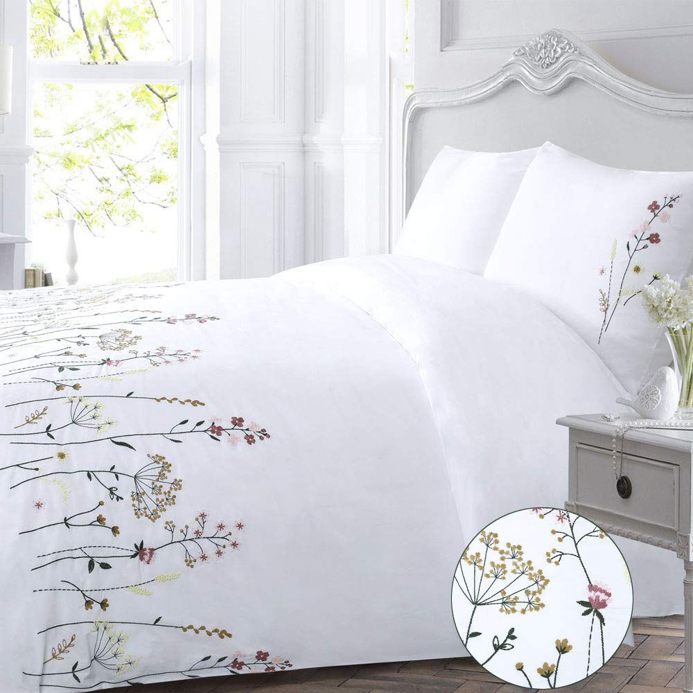 White Flower Duvet Cover Set Queen Floral Cotton Pink Flowered Spring Elegant