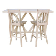 Bar Height Table with 2 Double Cross Back Swivel Bar Stools - 30 in. Seat Height