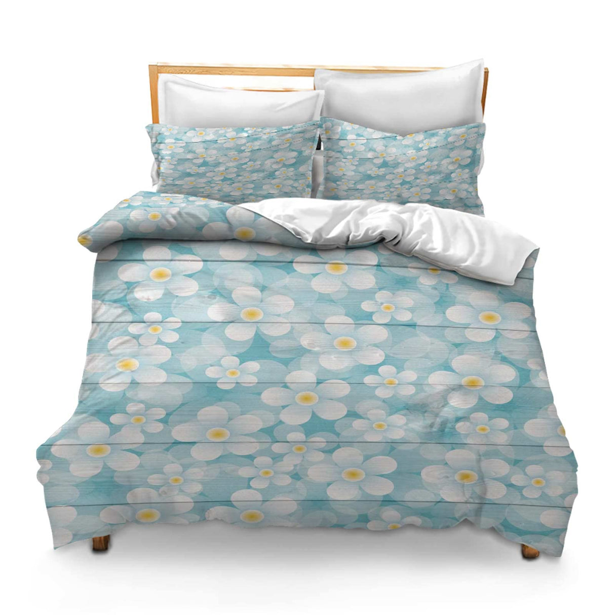 Printed Comforter Cover Set Twin Wood Daisy Background Wood and Flowers