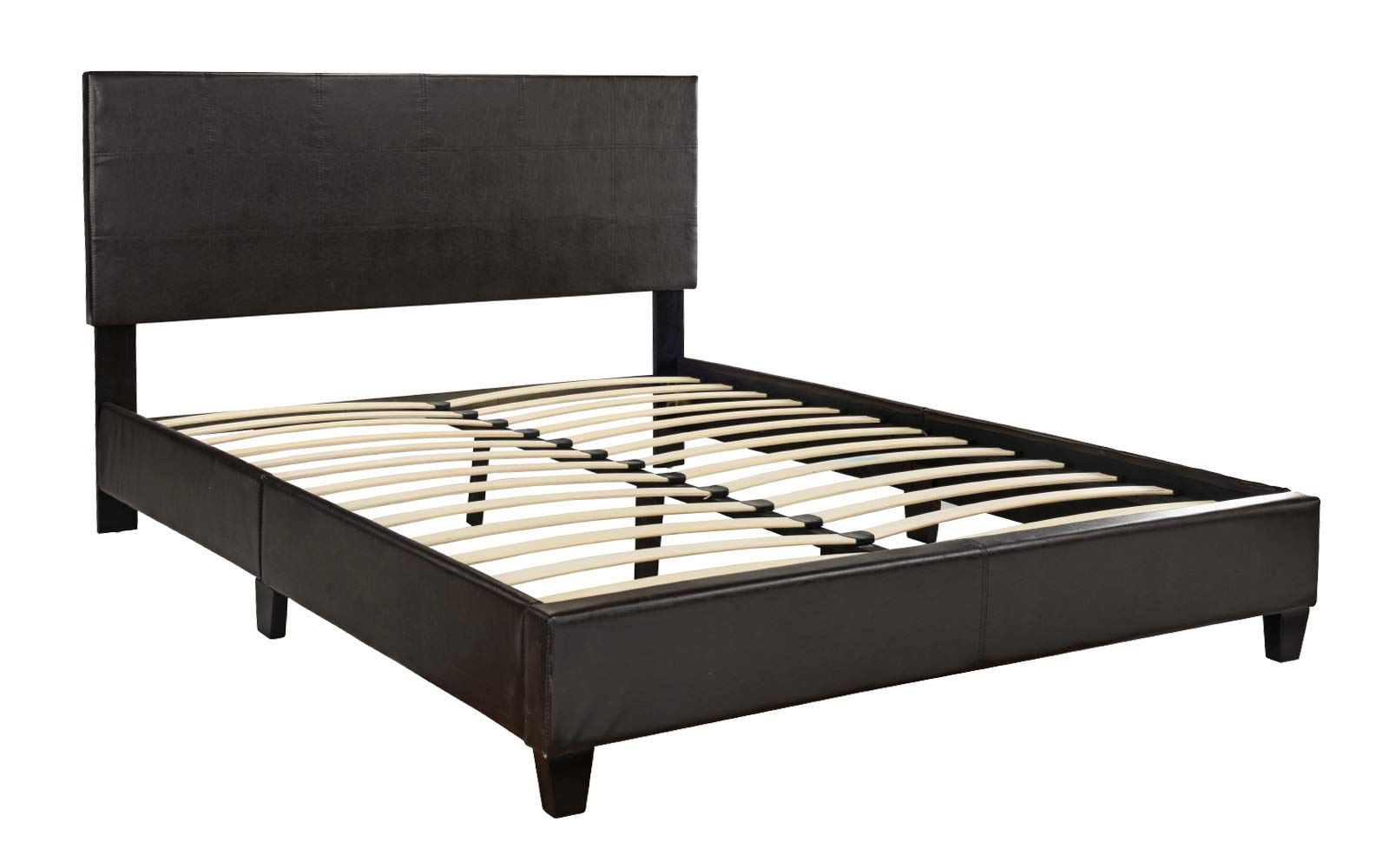 Classic Faux Leather Dark Brown Platform Bed Frame