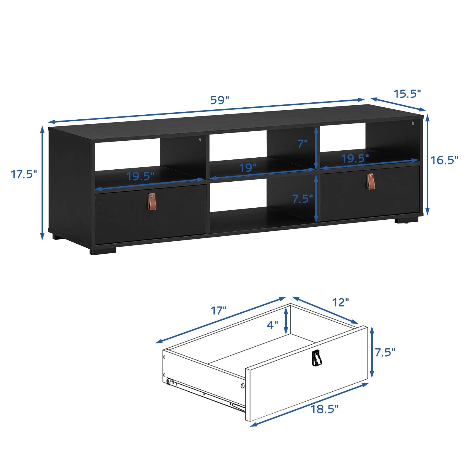 TV Stand for TVs up to 60 Inch, Industrial Media TV Console Table with 2 Drawers,