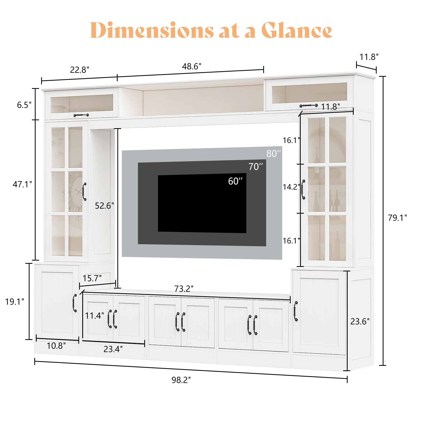 98" Wall Unit TV Stand with LED Lights for TVs up to 80"